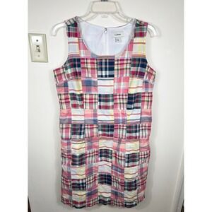 L.L.Bean Madras Patchwork Shift Dress Womens 10 Jumper Plaid Sleeveless Lined
